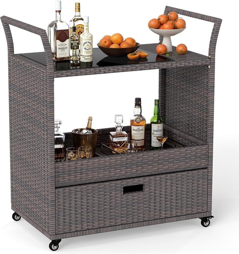 Outdoor rolling wicker bar - outdoor,
