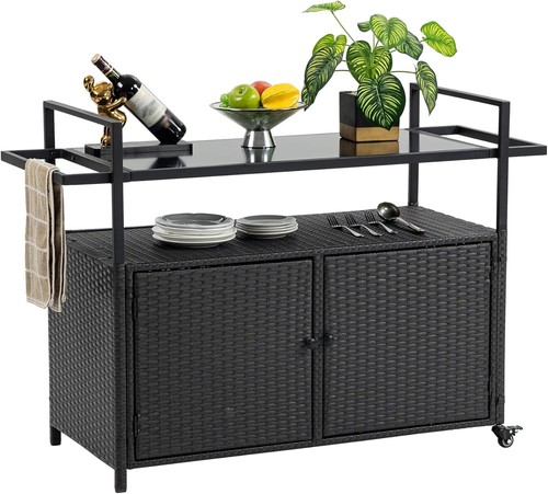 Outdoor wicker bar cart - wicker,