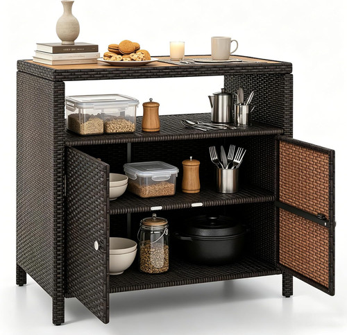 Wicker outdoor bar cabinet - bar, cabinet-