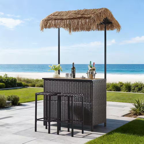 Piece brown wicker patio bar - 3-piece,